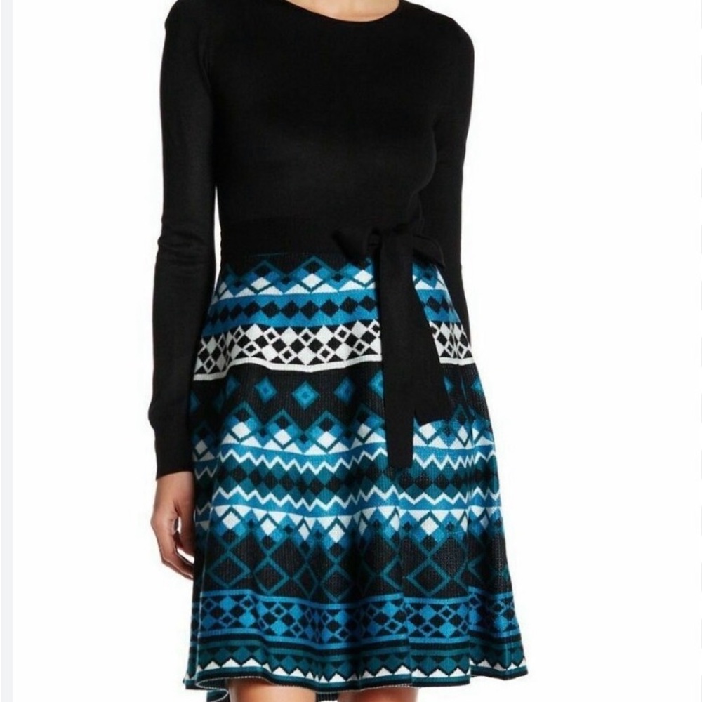 Eliza J Diamond Skirt Knit Sweaestrr Black Green Blue White Dress Size XL
